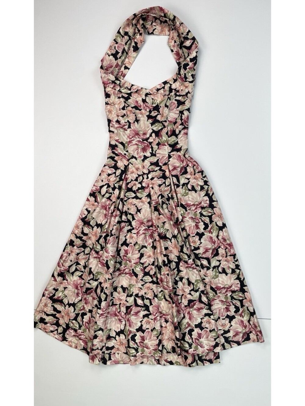 VTG 80s Laura Ashley Halter Corset Dress Floral Pleated Midi 6 Hemmed *read*
